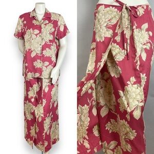 Evan-Picone Two Piece Dress Wrap Skirt Top Matching Floral Faded Red Size 10 Med